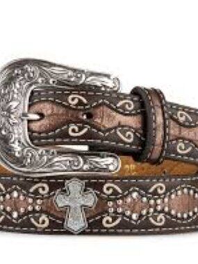 Ariat Girls Rhinestone Brown Cross Faux Leather Belt Western